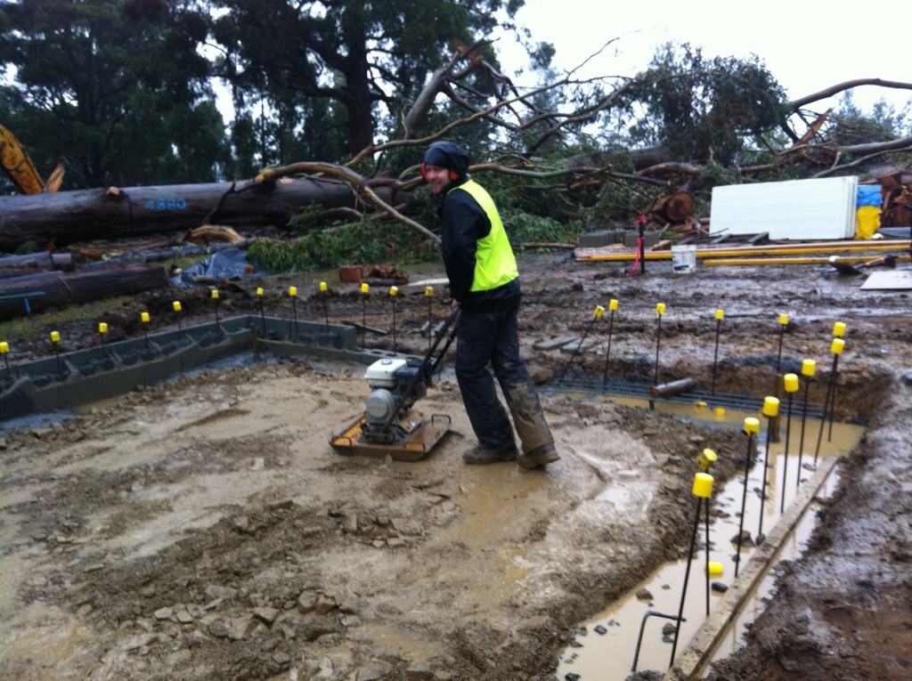 Luke on the 'whacker-packer', compacting the gravel fill