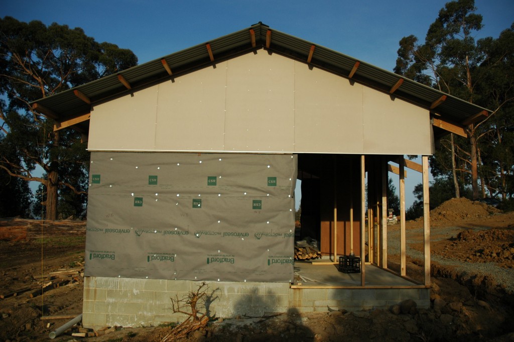 Second wall cladding on: the remainder of the solid wall will be timber weatherboards