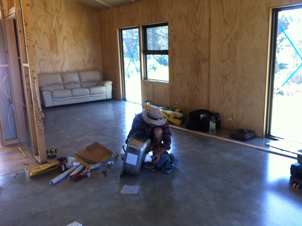 Playtime: Ian working on the laundry trough before installation