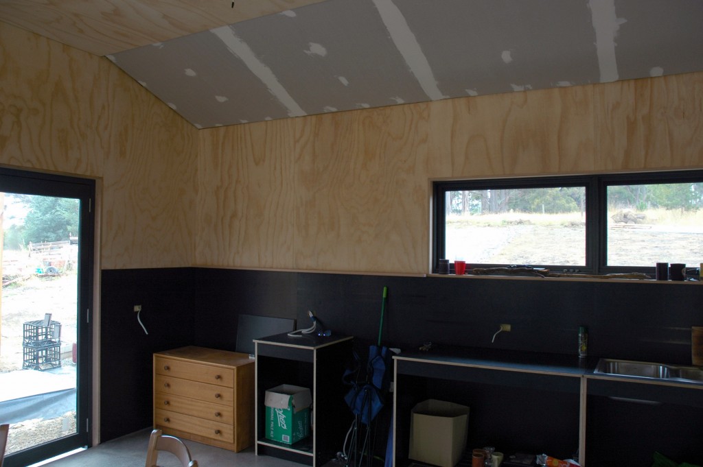 Food store corner: the fridge and pantry will go in the corner; the stove in the gap between the units