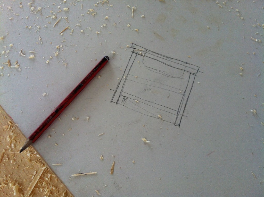 Working drawing: a quick sketch of the kitchen joinery construction