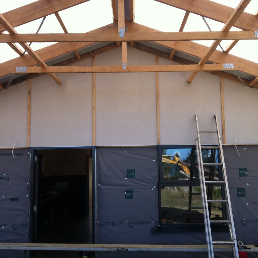 Lines up: the timber cover strips at the verandah gable end 