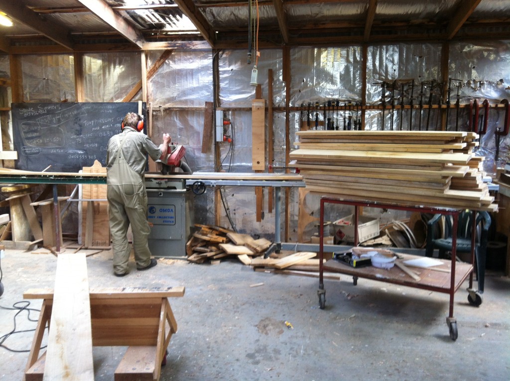 Docking station: Greg docking the boards roughly to length 