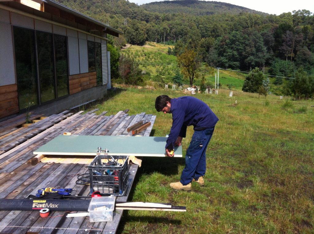 Marking it out: Mark setting out to cut the glazing panel for the front door