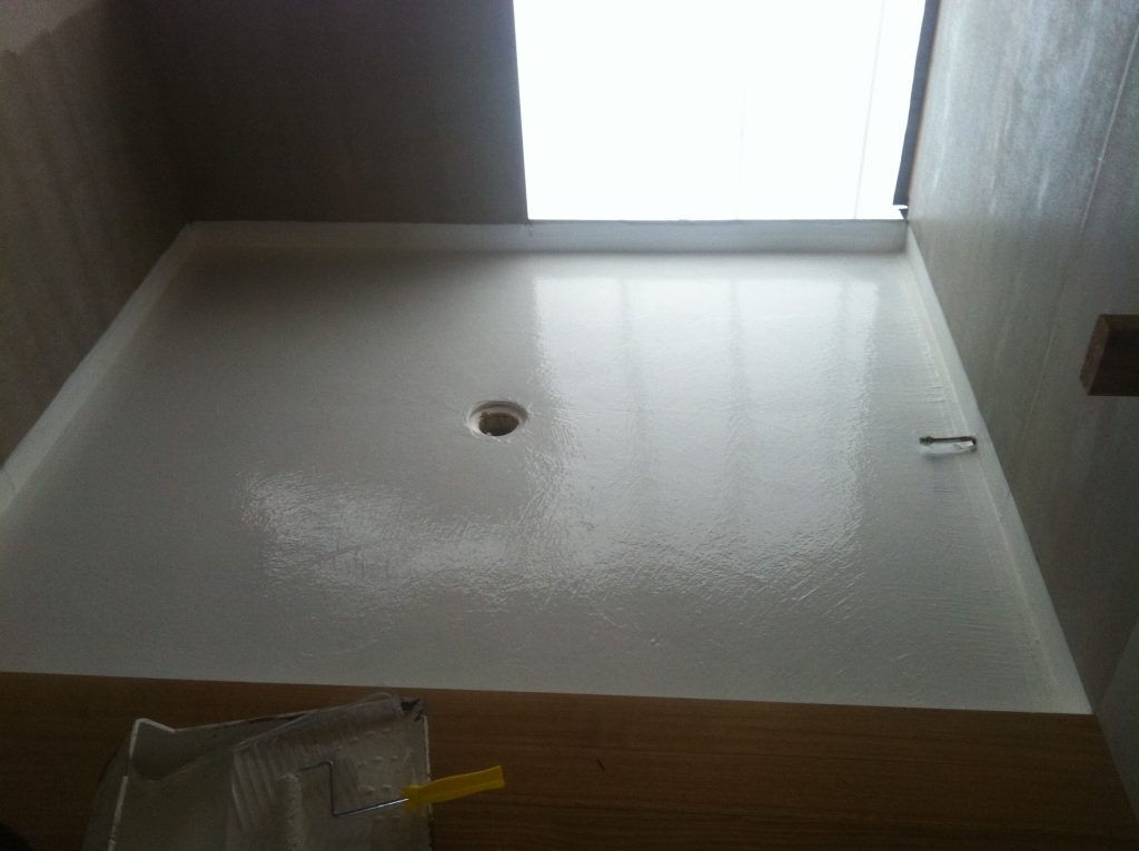 Shiny: the wet area base, sealed with two coats of epoxy